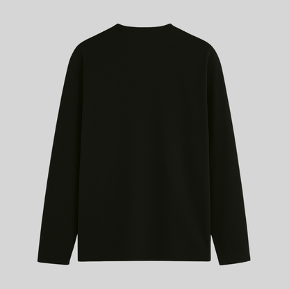 Black long-sleeve shirt on a light gray background wordsarmor