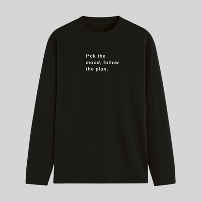 Black long-sleeve shirt with white text on a light gray background wordsarmor