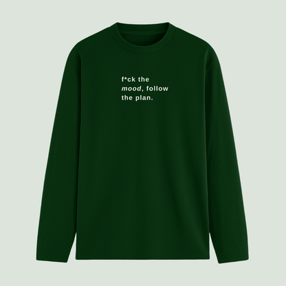 Green long-sleeve shirt with text on a light gray background wordsarmor