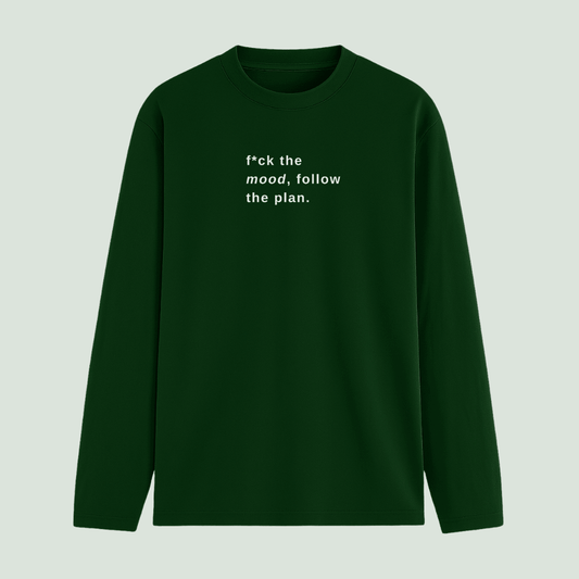 Green long-sleeve shirt with text on a light gray background wordsarmor