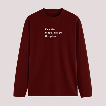 Maroon long-sleeve shirt with text on a light gray background wordsarmor