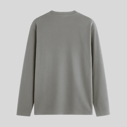 Grey Melange Solid Full Sleeve T-Shirt Back View - Words Armor