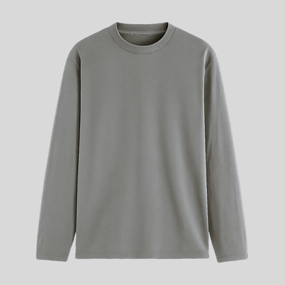 Grey Melange Solid Full Sleeve T-Shirt Front View - Words Armor