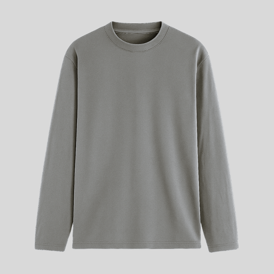 Grey Melange Solid Full Sleeve T-Shirt Front View - Words Armor