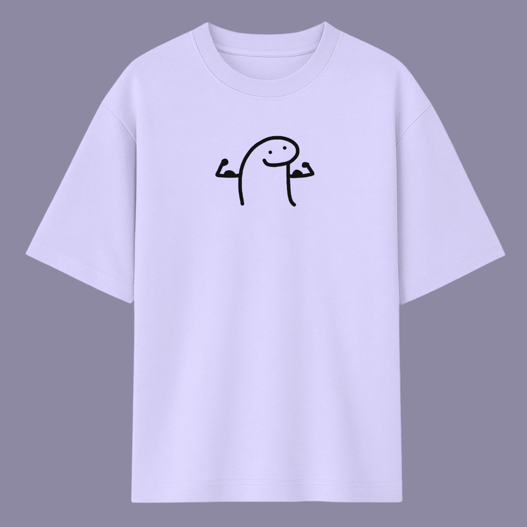 Lavender gym meme t-shirt with a black cartoon character on a gray background wordsarmor
