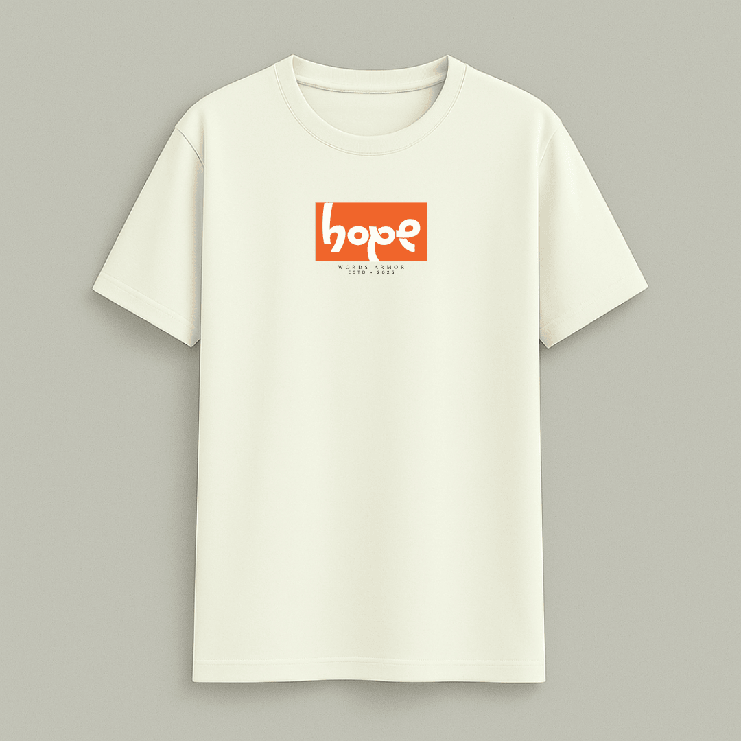 Words Armor Hope Half Sleeve T-Shirt in white and off white for men and women