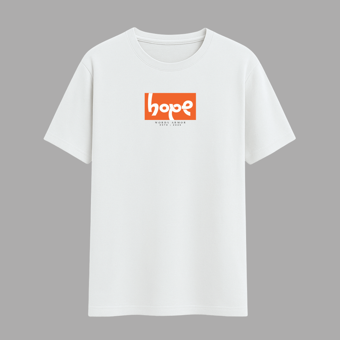 Words Armor Hope Half Sleeve T-Shirt in white and off white for men and women