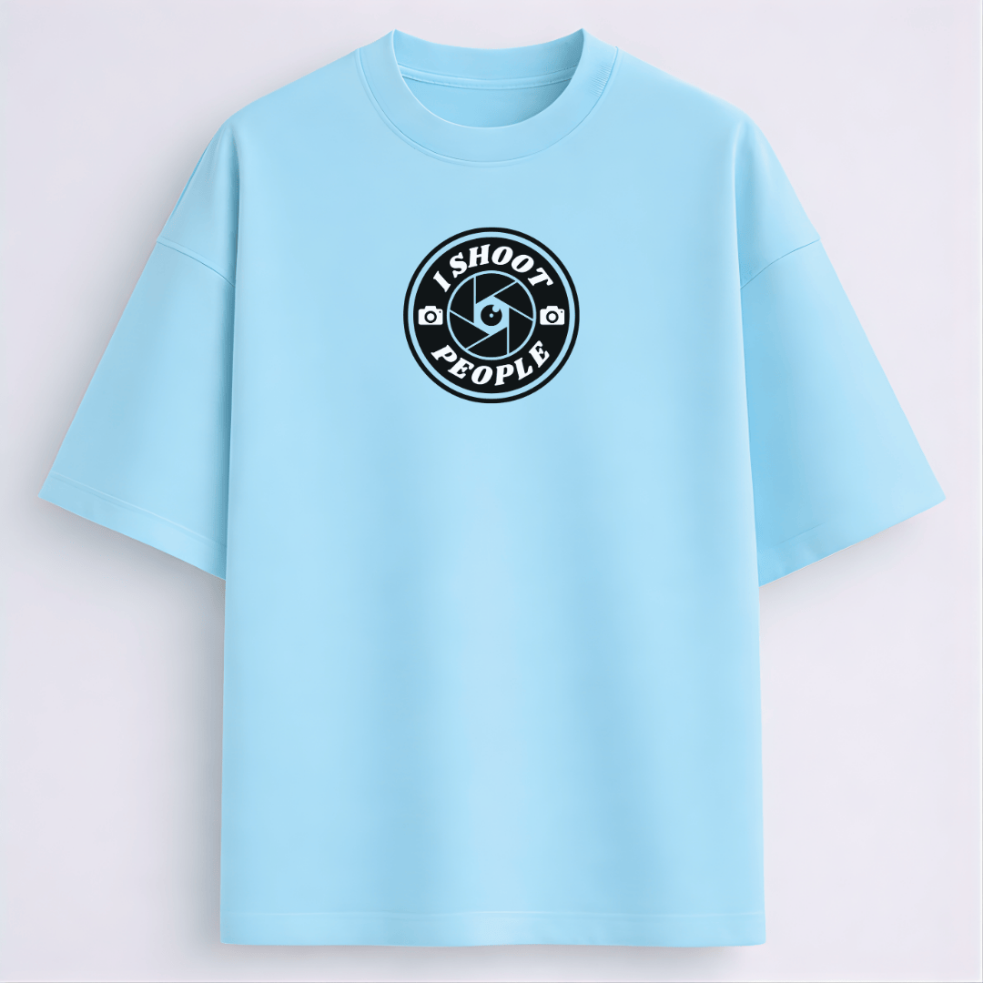 I Shoot People photographer meme oversized drop shoulder T-shirt babyblue 260 GSM Words Armor