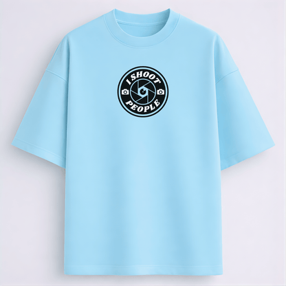 I Shoot People photographer meme oversized drop shoulder T-shirt babyblue 260 GSM Words Armor