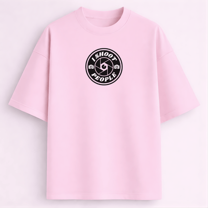 I Shoot People photographer meme oversized drop shoulder T-shirt baby pink 260 GSM Words Armor