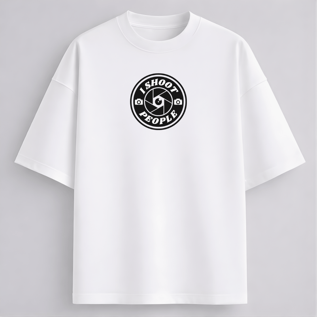 I Shoot People photographer meme oversized drop shoulder T-shirt white 260 GSM Words Armor