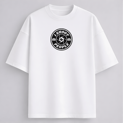 I Shoot People photographer meme oversized drop shoulder T-shirt white 260 GSM Words Armor