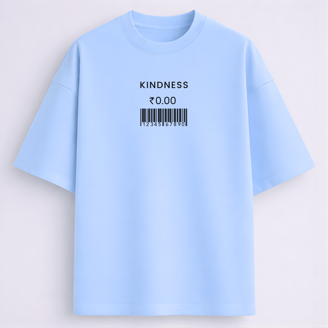 Kindness printed oversized drop shoulder T-shirt baby blue colour for men and women Words Armor