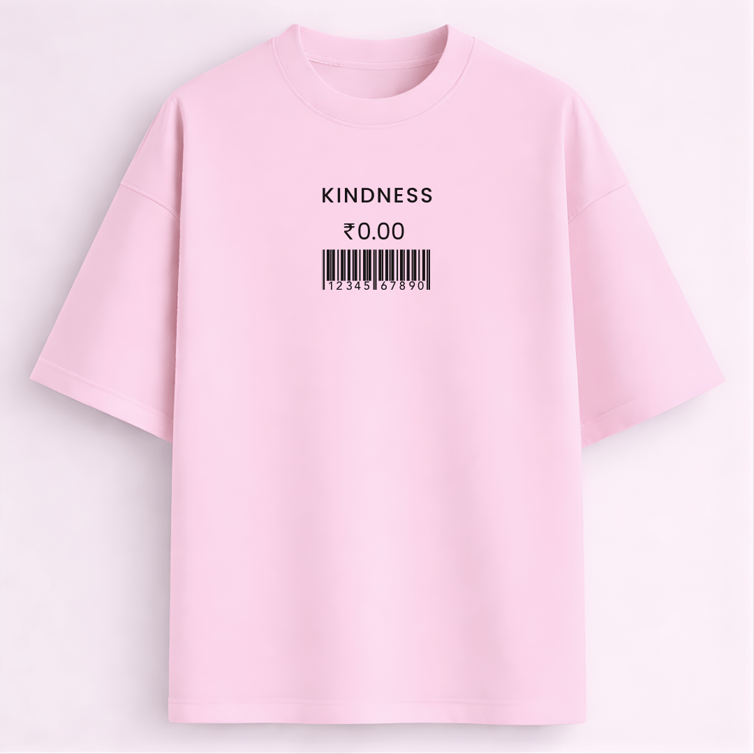 Kindness printed oversized drop shoulder T-shirt baby pink colour for men and women Words Armor
