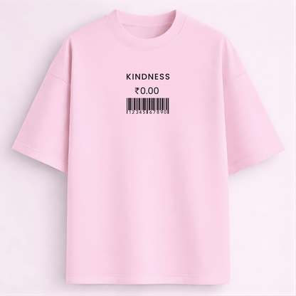 Kindness printed oversized drop shoulder T-shirt baby pink colour for men and women Words Armor