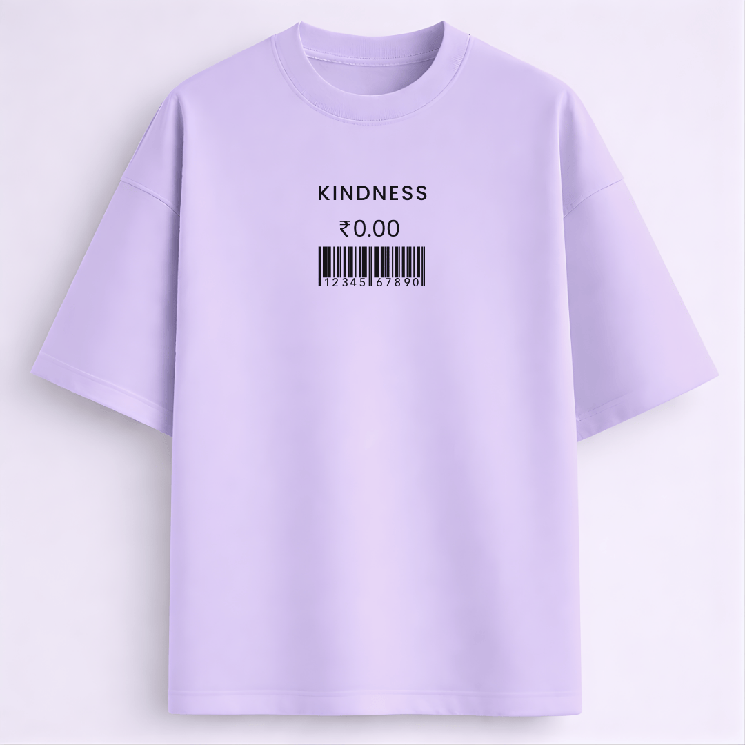 Kindness printed oversized drop shoulder T-shirt lavender colour for men and women Words Armor