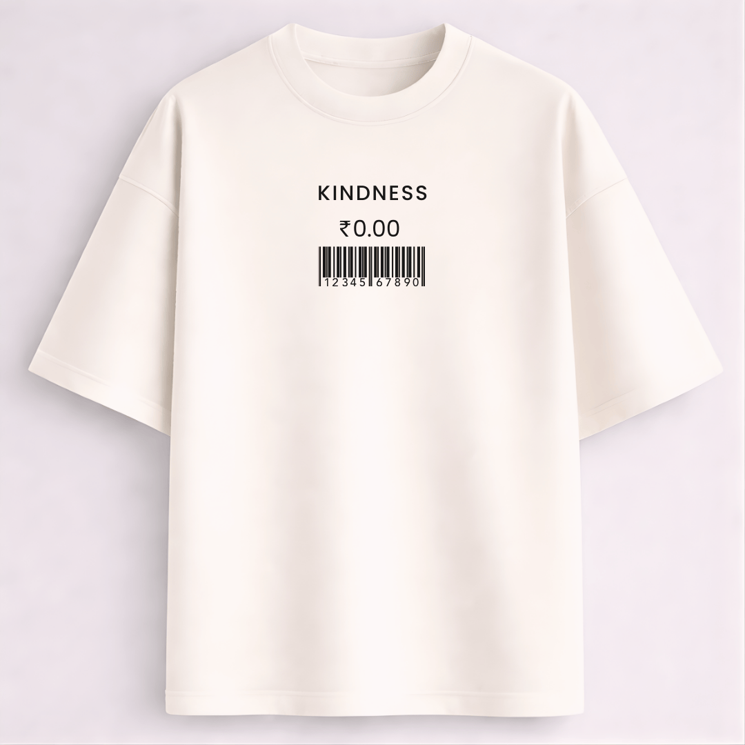 Kindness printed oversized drop shoulder T-shirt off white colour for men and women Words Armor