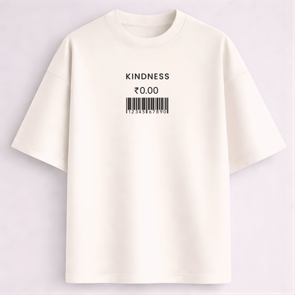 Kindness printed oversized drop shoulder T-shirt off white colour for men and women Words Armor