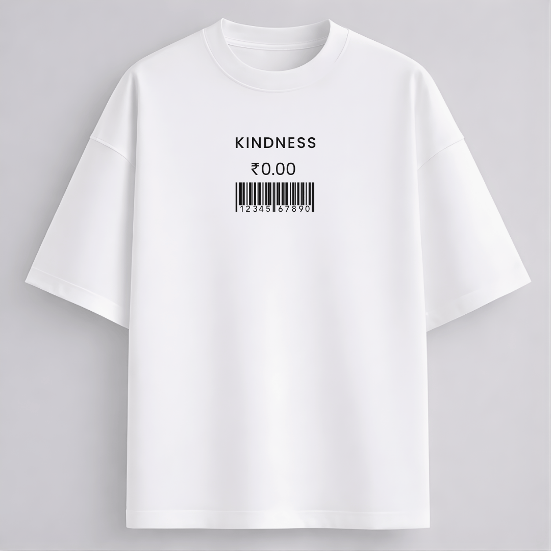 Kindness printed oversized drop shoulder T-shirt white colour for men and women Words Armor