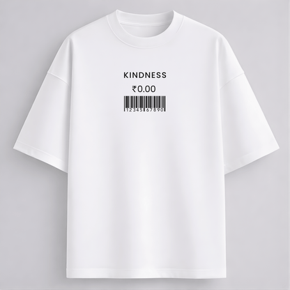 Kindness printed oversized drop shoulder T-shirt white colour for men and women Words Armor