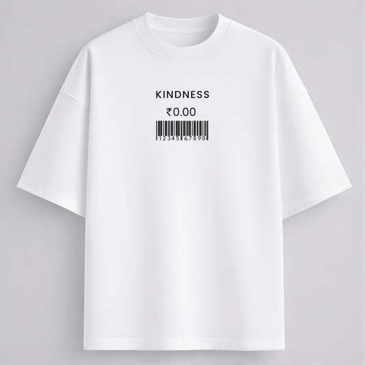 Kindness printed oversized drop shoulder T-shirt white colour for men and women Words Armor