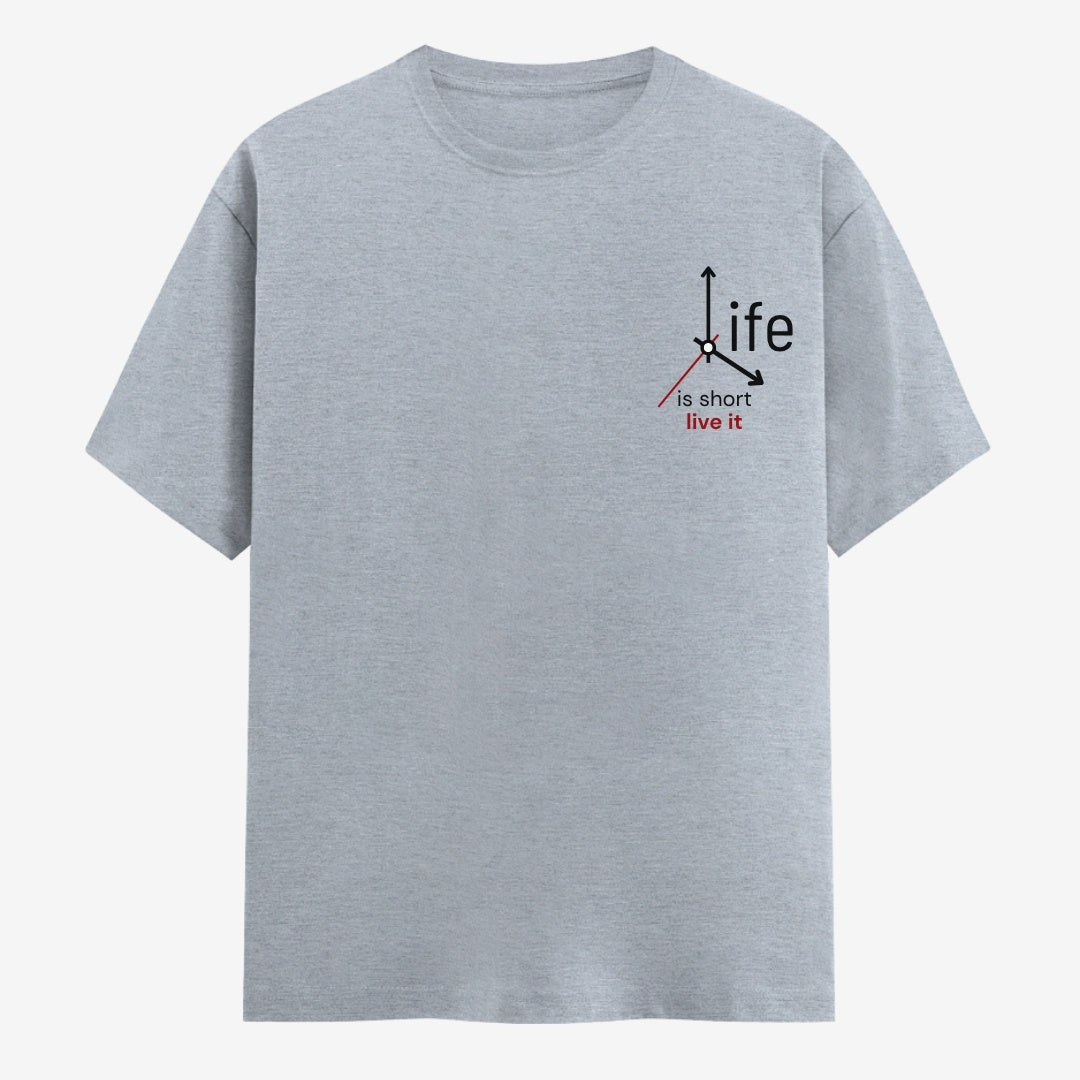 Words Armor Life Is Short graphic half sleeve t-shirt for men and women quote tshirt available in black white off white and grey melange