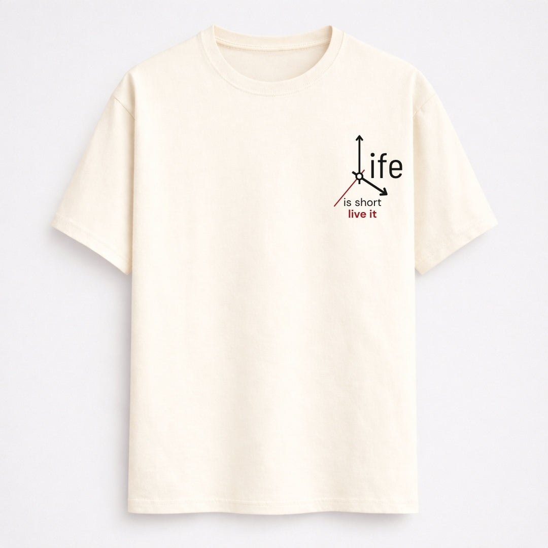 Words Armor Life Is Short graphic half sleeve t-shirt for men and women quote tshirt available in black white off white and grey melange