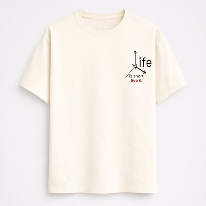 Words Armor Life Is Short graphic half sleeve t-shirt for men and women quote tshirt available in black white off white and grey melange