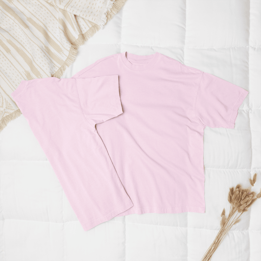 Plain light pink oversized unisex t-shirt front and back view – premium cotton solid tshirt by Words Armor
