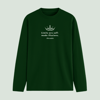 Limits are self-made illusions quote full sleeve t-shirt in bottle green – Words Armor