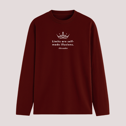 Limits are self-made illusions quote full sleeve t-shirt in maroon – Words Armor
