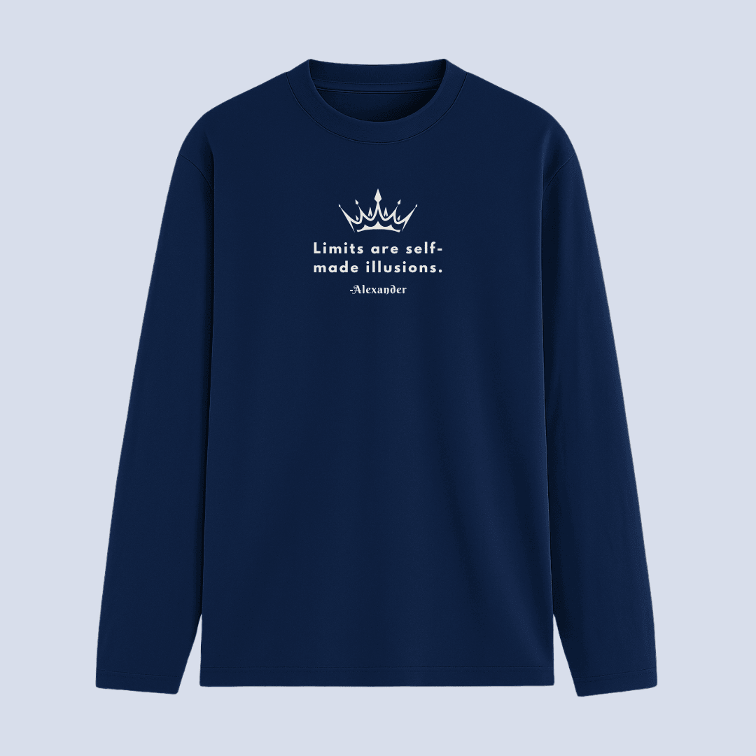 Limits are self-made illusions quote full sleeve t-shirt in navy – Words Armor