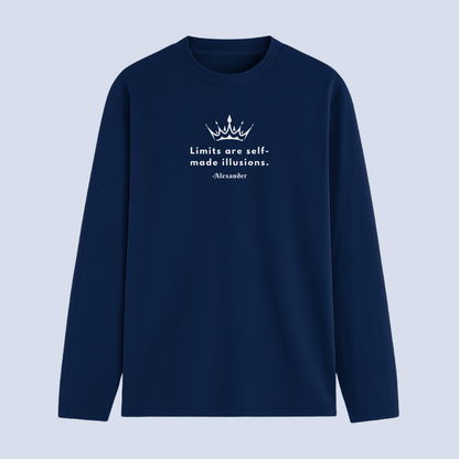 Limits are self-made illusions quote full sleeve t-shirt in navy – Words Armor