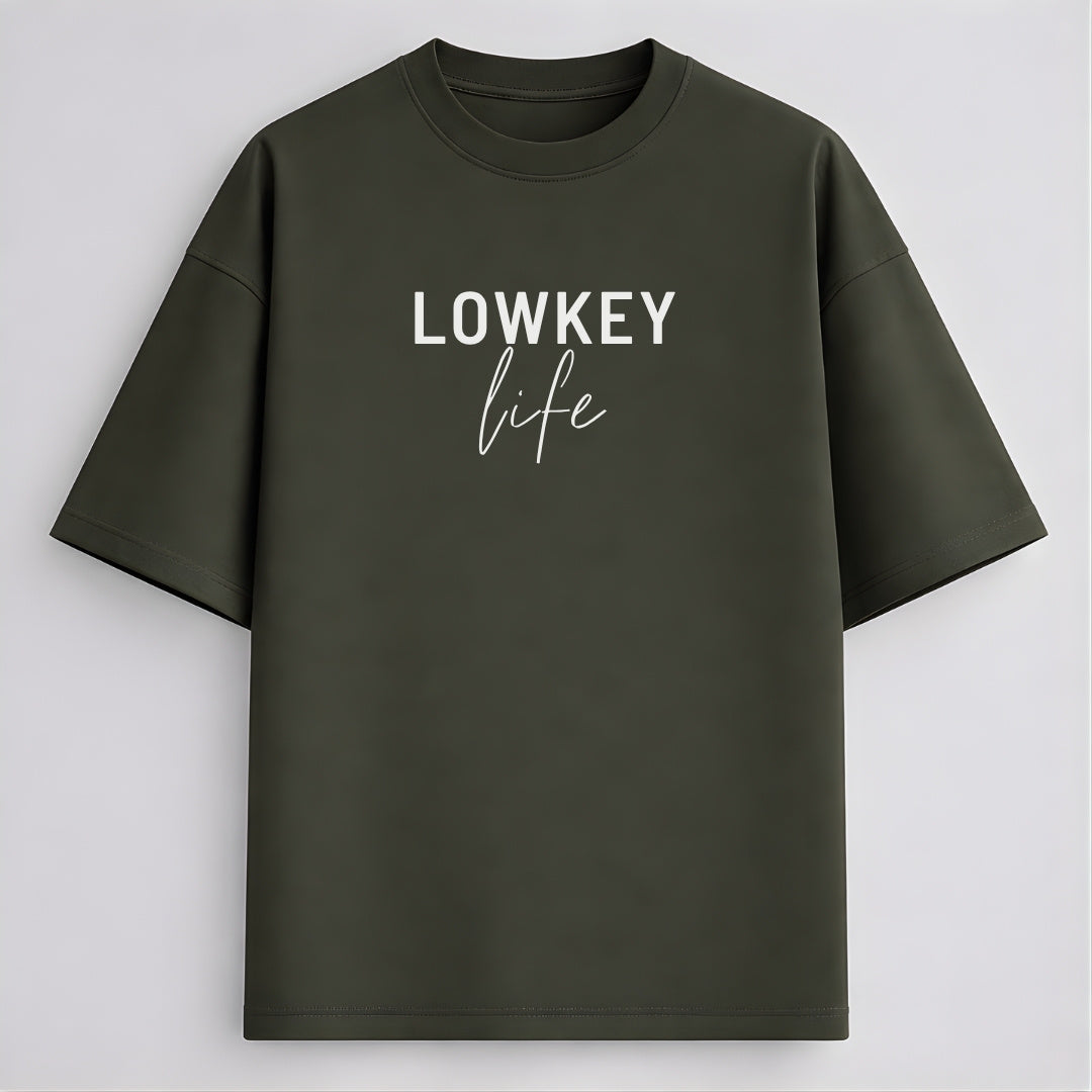 Words Armor Lowkey Life graphic oversized t-shirt for men and women available in black navy maroon purple and olive green