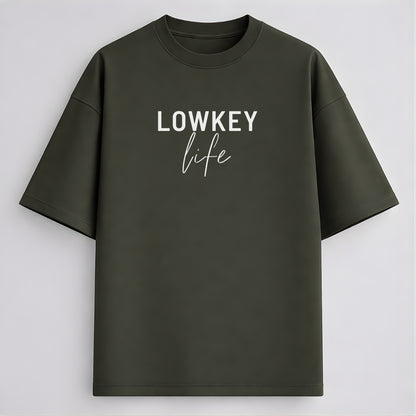 Words Armor Lowkey Life graphic oversized t-shirt for men and women available in black navy maroon purple and olive green