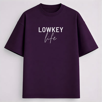 Words Armor Lowkey Life graphic oversized t-shirt for men and women available in black navy maroon purple and olive green