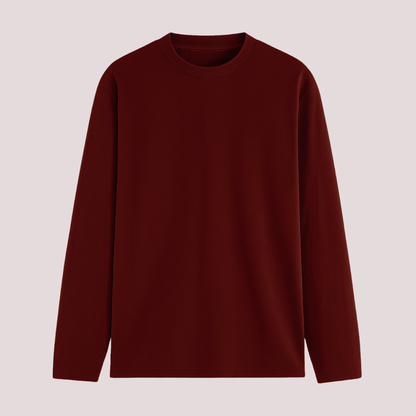 Maroon Solid Full Sleeve T-Shirt Front View - Words Armor
