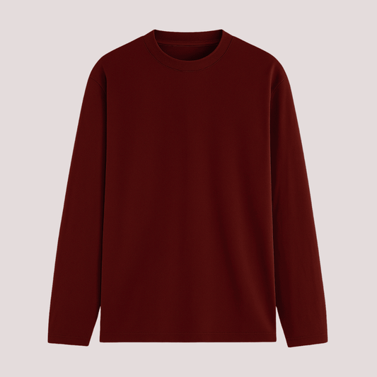 Maroon Solid Full Sleeve T-Shirt Front View - Words Armor