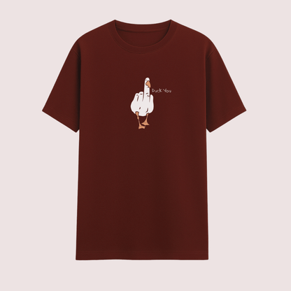 Maroon meme t-shirt with a graphic design on a beige background wordsarmor