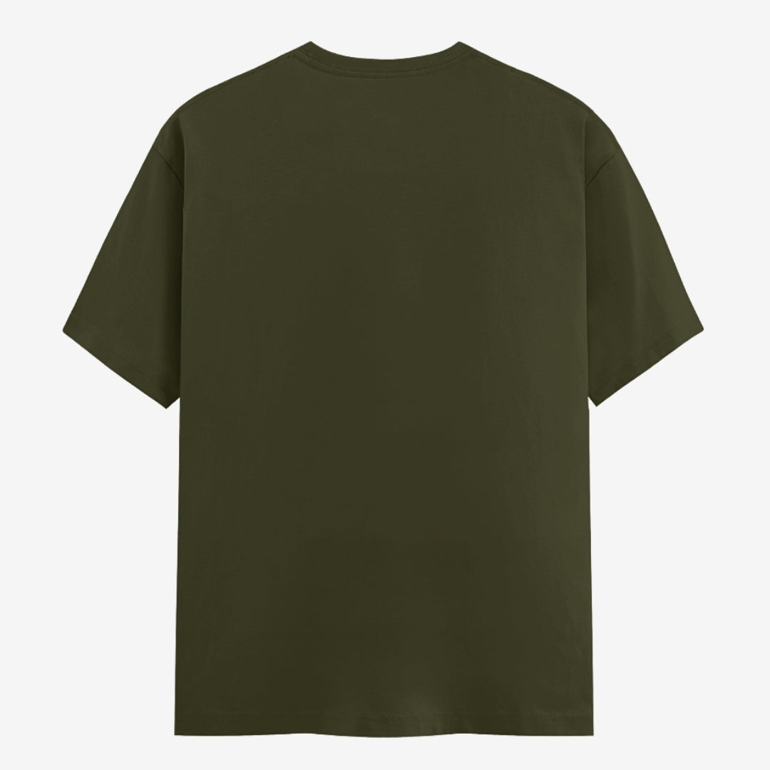 Words Armor Money Follows My Brother meme t-shirt in Olive Green, back view