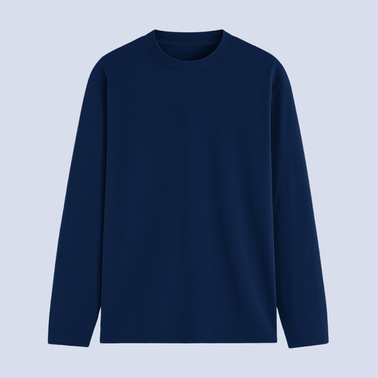 Navy Solid Full Sleeve T-Shirt Front View - Words Armor