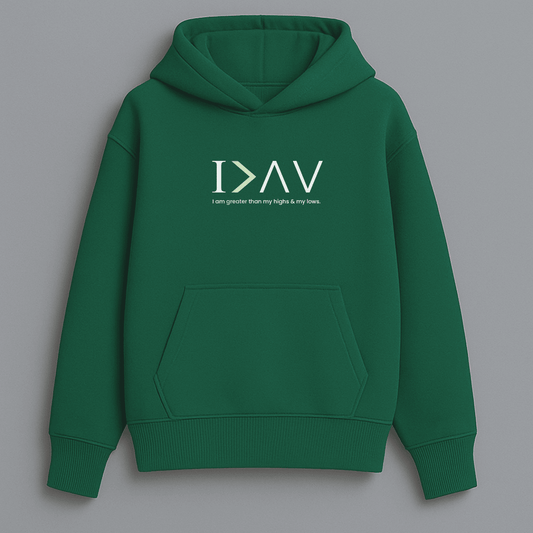 Bottle green quote oversized hoodie front and back graphic printed premium fleece Words Armor
