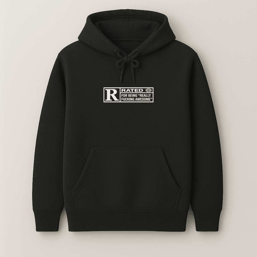 R Rated Awesome graphic hoodie multiple colours black navy bottle green maroon olive premium fleece Words Armor