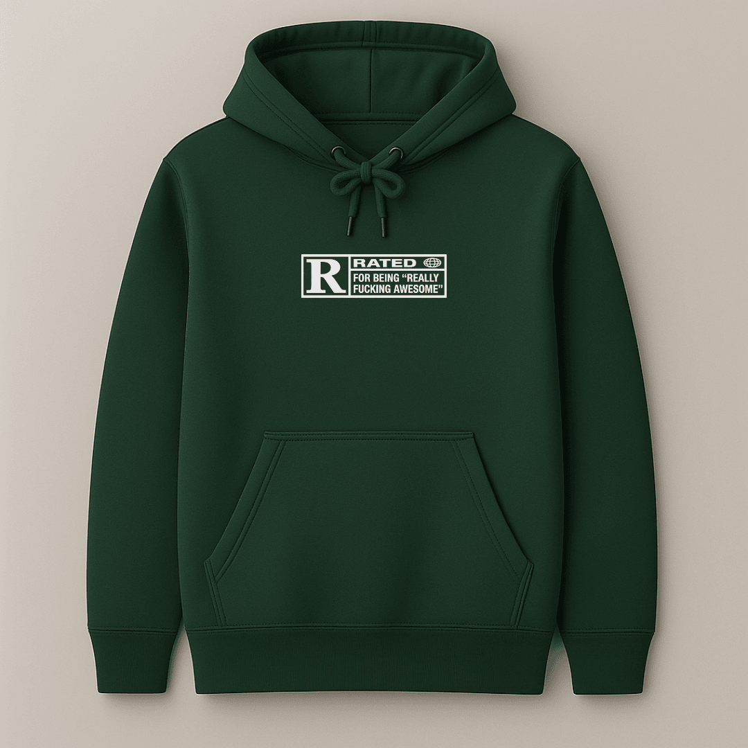 R Rated Awesome graphic hoodie multiple colours black navy bottle green maroon olive premium fleece Words Armor