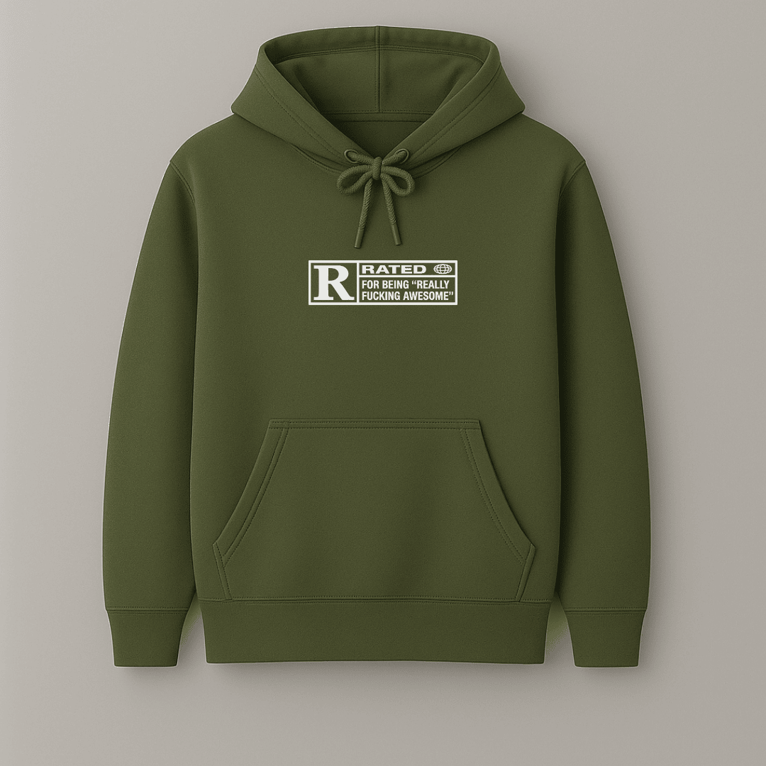 R Rated Awesome graphic hoodie multiple colours black navy bottle green maroon olive premium fleece Words Armor