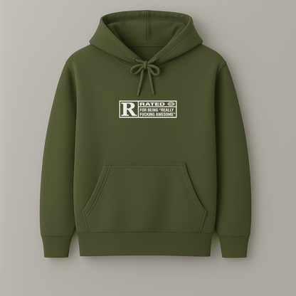 R Rated Awesome graphic hoodie multiple colours black navy bottle green maroon olive premium fleece Words Armor