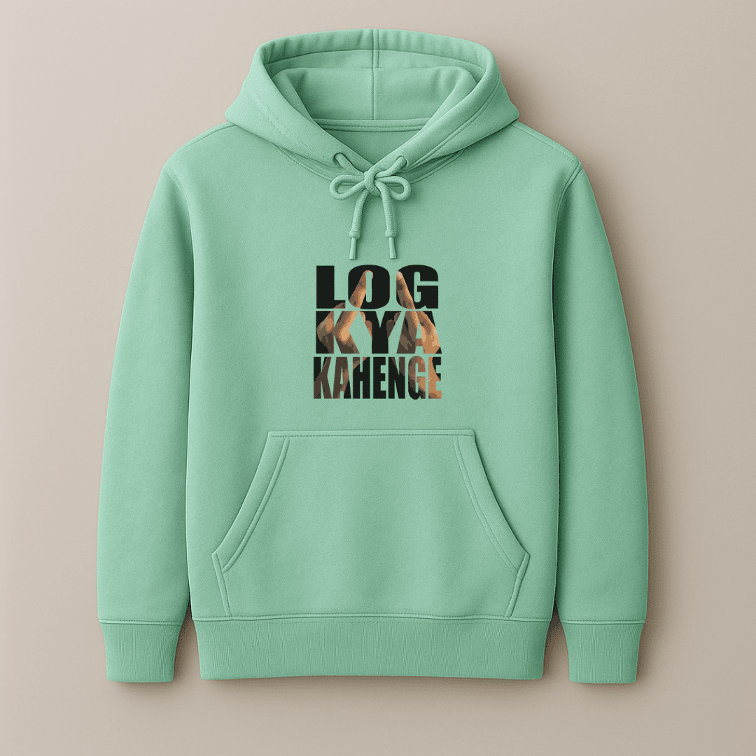 Sarcasm graphic printed winterwear hoodie inspired by log kya kahenge in lavender baby pink and mint by Words Armor