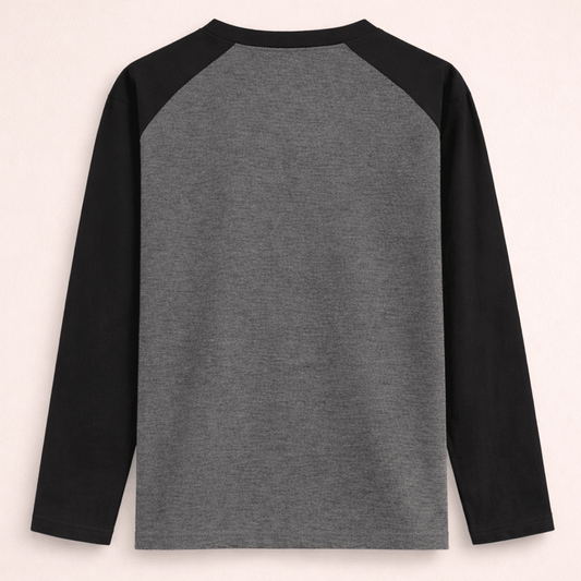 Solid plain black grey colour block full sleeve t-shirt for men and women by Words Armor