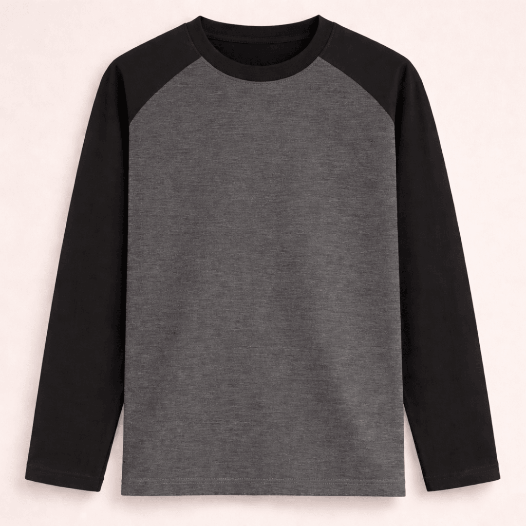 Solid plain black grey colour block full sleeve t-shirt for men and women by Words Armor