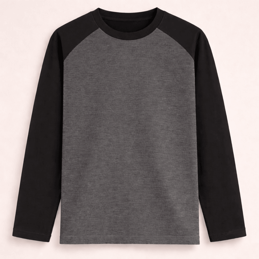 Solid plain black grey colour block full sleeve t-shirt for men and women by Words Armor